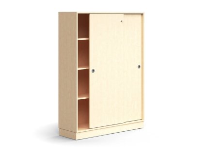 Cabinet with sliding doors QBUS, 3 shelves, with plinth, with handle, 1636x1200x400 mm, birch