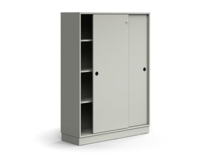 Cabinet with sliding doors QBUS, 3 shelves, with plinth, with handle, 1636x1200x400 mm, light gray