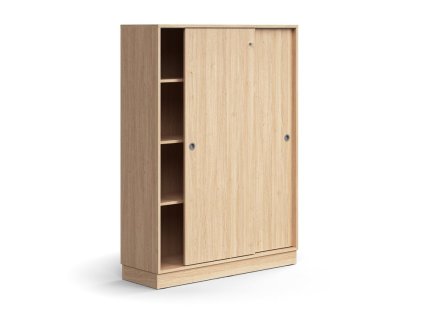 Cabinet with sliding doors QBUS, 3 shelves, with plinth, with handle, 1636x1200x400 mm, oak