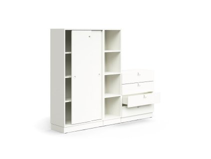 QBUS lockable cabinet + 4 open compartments + 4 drawers, with plinth, 1636x2000x420 mm, white