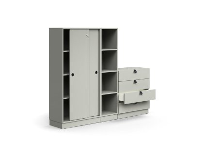 Szafka zamykana QBUS + 4 otwarte przegródki + 4 szuflady, z cokołem, 1636x2000x420 mm, jasnoszary