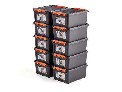 Műanyag dobozok tetővel NOLAN, 14 L, 10 db, 400x300x190 mm, fekete