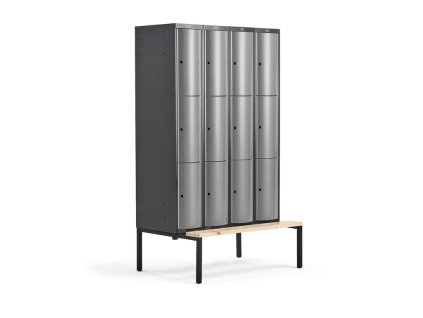 CURVE Kleiderschrank, mit Bank, 4x3 Türen, 2120x1200x550 mm, grau