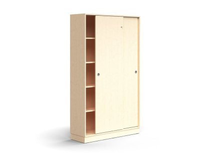Cabinet with sliding doors QBUS, 4 shelves, with plinth, with handle, 2020x1200x400 mm, birch