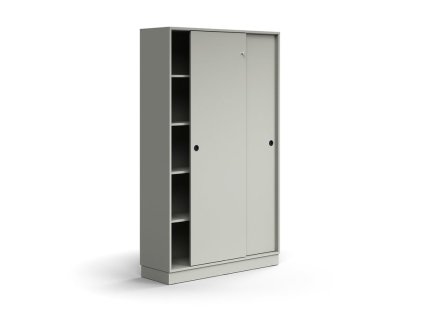 Cabinet with sliding doors QBUS, 4 shelves, with plinth, with handle, 2020x1200x400 mm, light gray