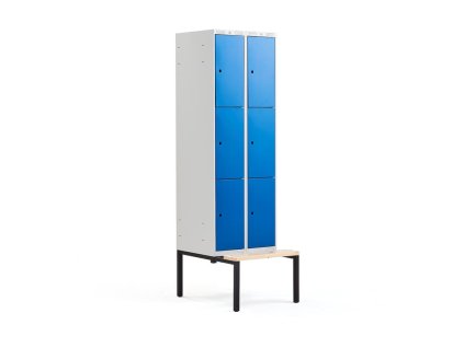 Wardrobe CLASSIC, with bench, 2 sections, 6 compartments, 2120x600x550 mm, blue