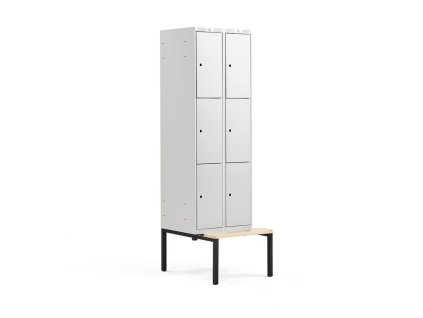 Wardrobe CLASSIC, with bench, 2 sections, 6 compartments, 2120x600x550 mm, gray