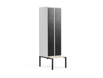 CLASSIC wardrobe, with bench, 2 sections, 6 compartments, 2120x600x550 mm, black