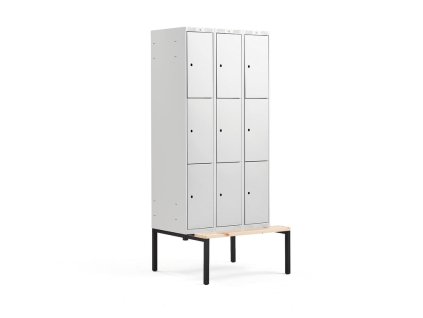 Wardrobe CLASSIC, with bench, 3 sections, 9 compartments, gray