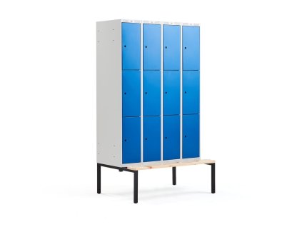 Wardrobe CLASSIC, with bench, 4 sections, 12 compartments, blue