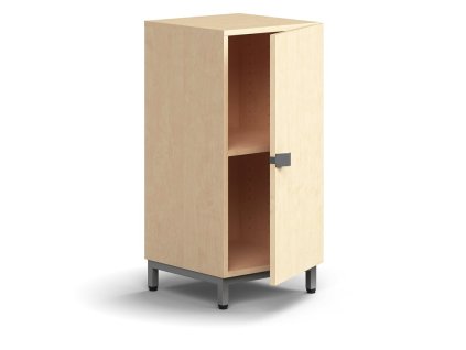 QBUS cabinet, 1 shelf, on legs, with handle, 868x400x420 mm, silver, birch