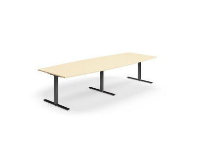 Conference table QBUS, oval, 3200x1200 mm, T-frame, black frame, birch
