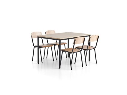 Dining set JAMIE + WILSON, 1 table + 4 chairs, birch, black