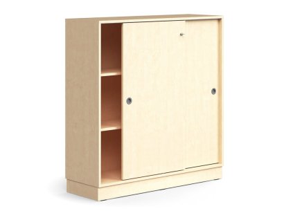 Szafka z drzwiami przesuwnymi QBUS, 2 półki, z cokołem, z uchwytem, ​​1252x1200x400 mm, brzoza