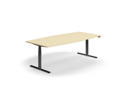 Height-adjustable conference table QBUS, oval, 2400x1200 mm, black frame, birch