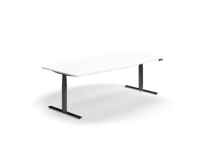 Height-adjustable meeting table QBUS, oval, 2400x1200 mm, black frame, white