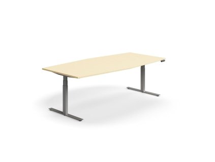 Height-adjustable meeting table QBUS, oval, 2400x1200 mm, silver frame, birch