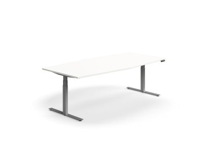 Height-adjustable meeting table QBUS, oval, 2400x1200 mm, silver frame, white
