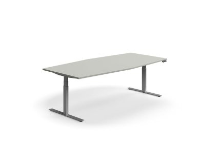 Height-adjustable meeting table QBUS, oval, 2400x1200 mm, silver frame, light gray