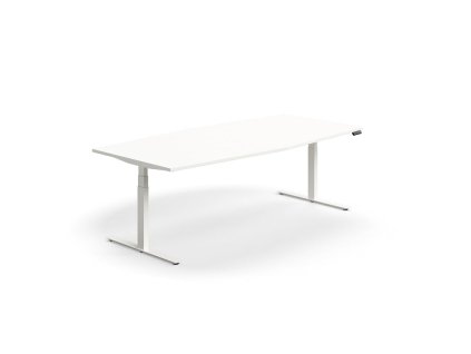 Height-adjustable meeting table QBUS, oval, 2400x1200 mm, white frame, white