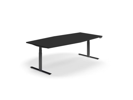 Adjustable conference table QBUS, oval, 2400x1200 mm, black frame, black