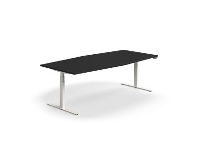 Adjustable conference table QBUS, oval, 2400x1200 mm, white frame, black