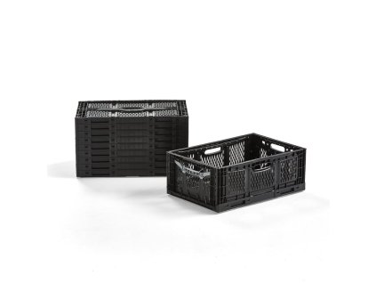Folding crate RILEY, black, 600x400x230 mm, 10 pcs