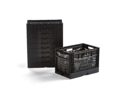 Folding crate RILEY, 600x400x410 mm, 10 pcs, black