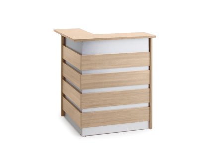 Corner reception desk with table INVITE, left, 1000x1000x1150 mm, oak