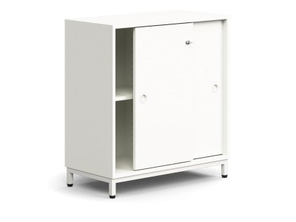 Cabinet with sliding doors QBUS, 1 shelf, on legs, with handle, 868x800x400 mm, white
