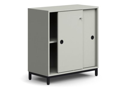 Cabinet with sliding doors QBUS, 1 shelf, on legs, with handle, 868x800x400 mm, black, light gray