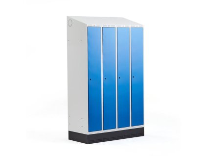 Wardrobe CLASSIC, with plinth, 4 sections, 2050x1200x550 mm, blue