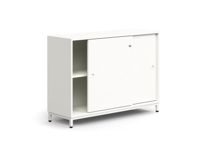 Cabinet with sliding doors QBUS, 1 shelf, on legs, with handle, 868x1200x400 mm, white