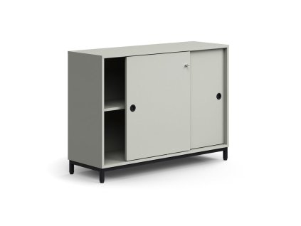 Cabinet with sliding doors QBUS, 1 shelf, on legs, with handle, 868x1200x400 mm, black, light
