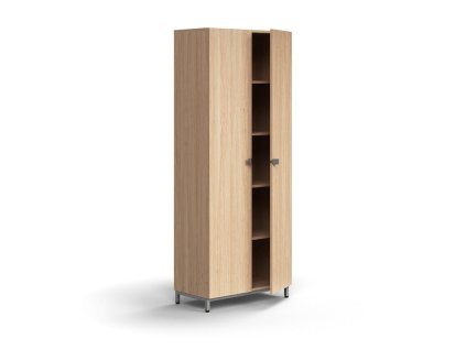 Szafka QBUS, 4 półki, na nogach, z uchwytem, ​​2020x800x420 mm, srebrny, dąb