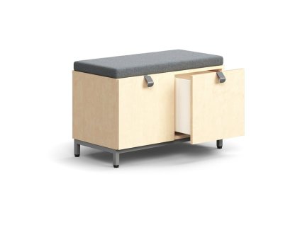 Storage bench QBUS, on legs, 584x800x420 mm, silver, birch, gray cushion