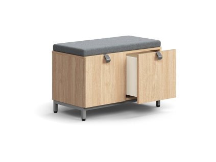 QBUS storage bench, on legs, 584x800x420 mm, silver, oak, gray cushion
