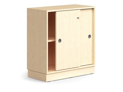 Cabinet with sliding doors QBUS, 1 shelf, with plinth, with handle, 868x800x400 mm, birch