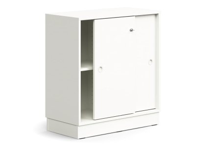 Cabinet with sliding doors QBUS, 1 shelf, with plinth, with handle, 868x800x400 mm, white