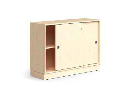 Cabinet with sliding doors QBUS, 1 shelf, with plinth, with handle, 868x1200x400 mm, birch