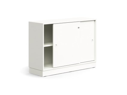 Cabinet with sliding doors QBUS, 1 shelf, with plinth, with handle, 868x1200x400 mm, white