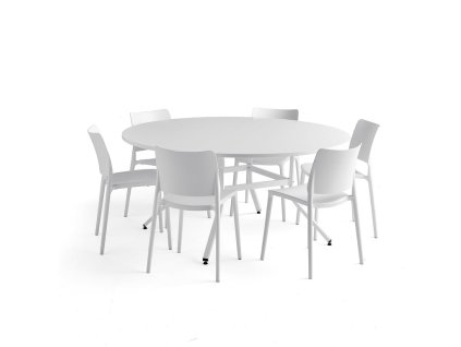 Furniture set: 1 Various table + 6 white Rio chairs
