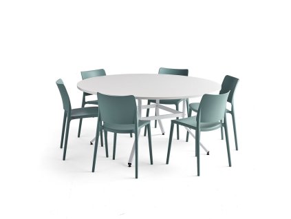 Furniture set: 1 Various table + 6 turquoise Rio chairs