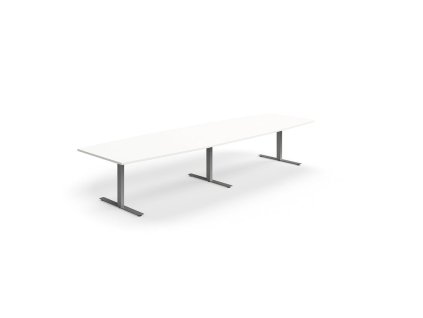 Conference table QBUS, oval, 4000x1200 mm, T-frame, silver frame, white