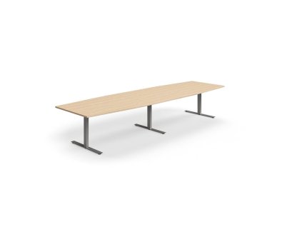 Conference table QBUS, oval, 4000x1200 mm, T-frame, silver frame, oak