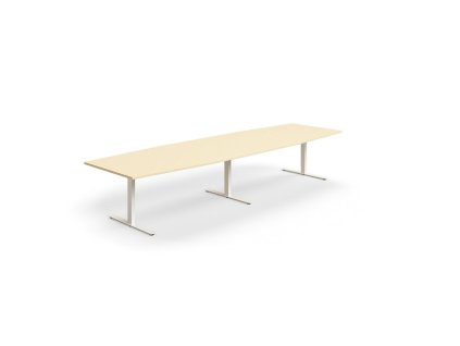 Conference table QBUS, oval, 4000x1200 mm, T-frame, white frame, birch