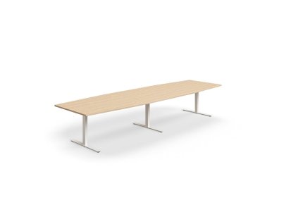 Conference table QBUS, oval, 4000x1200 mm, T-frame, white frame, oak