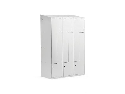 Šatní skříň CLASSIC, tvar Z, šikmá střecha, 3 sekce, 6 dveří, šedá