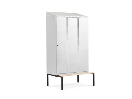 Wardrobe CLASSIC, with bench, 3 sections, 2290x1200x550 mm, gray