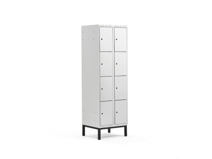 Wardrobe CLASSIC, on legs, 2 sections, 8 compartments, gray